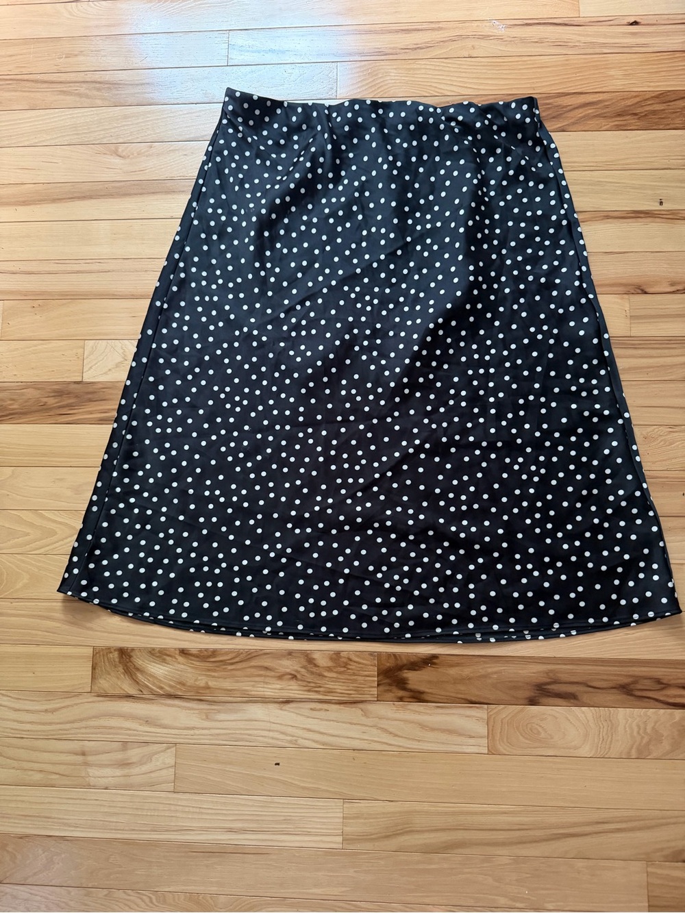 Polka Dot A-Line satin Skirt - Black with White Dots